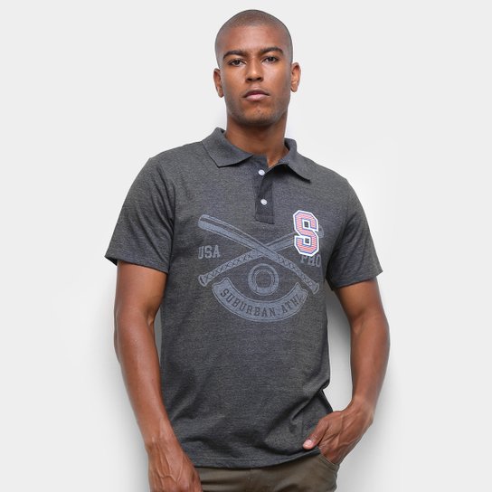 Camisa Polo Suburban Baseball Masculina - Chumbo Menor preço em Camisa Polo Suburban Baseball Masculina - Chumbo