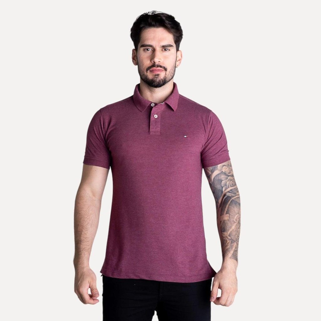 Camisa Polo Tommy Hilfiger Bordô Mescla