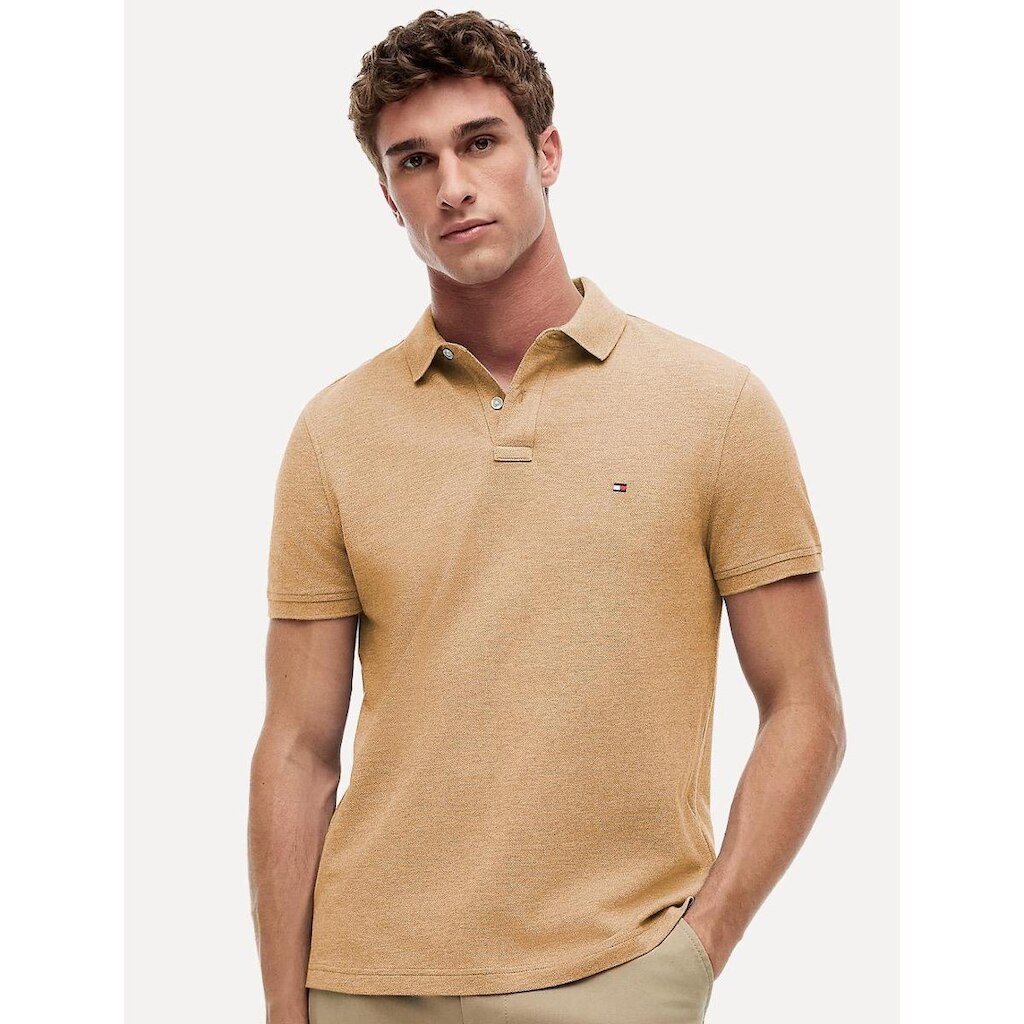 Camisa Polo Tommy Hilfiger Masculina Regular Piquet 1985 Marrom Médio Mescla