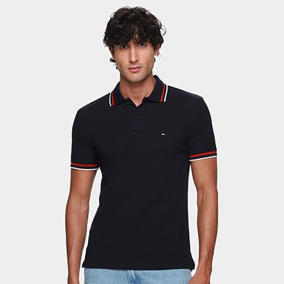 Camisa Polo Tommy Hilfiger Slim Fit Cuff Interest Masculina - Masculino