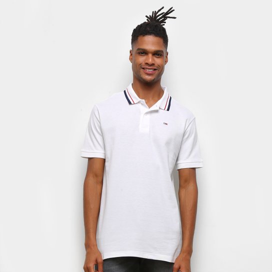 Camisa Polo Tommy Jeans Básica Masculina - Branco Menor preço em Camisa Polo Tommy Jeans Básica Masculina - Branco