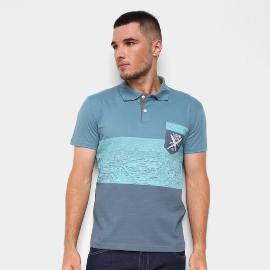 Camisa Polo Ultimato Meia Malha Estampada Masculina - Azul Menor preço em Camisa Polo Ultimato Meia Malha Estampada Masculina - Azul