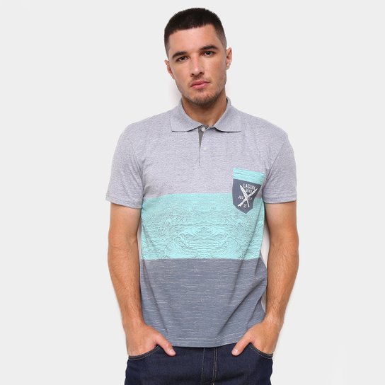 Camisa Polo Ultimato Meia Malha Estampada Masculina - Mescla Menor preço em Camisa Polo Ultimato Meia Malha Estampada Masculina - Mescla