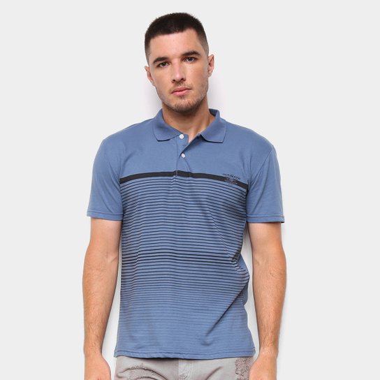 Camisa Polo Ultimato Meia Malha Listrada Masculina - Azul Menor preço em Camisa Polo Ultimato Meia Malha Listrada Masculina - Azul