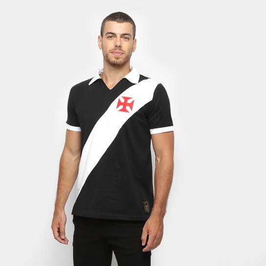 Camisa Polo Vasco Paris Masculino - Preto+Branco Menor preço em Camisa Polo Vasco Paris Masculino - Preto+Branco