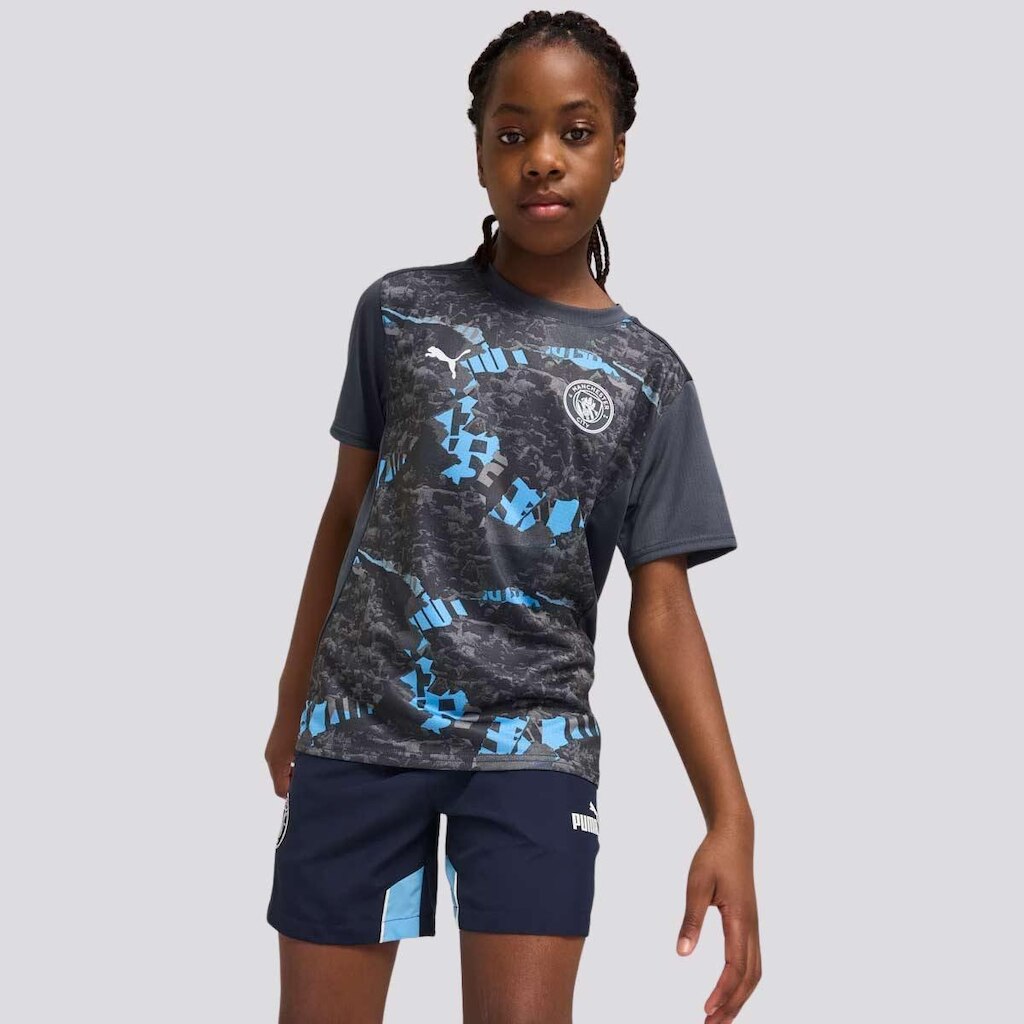 Camisa Puma Manchester City Pré-Jogo 2025 Juvenil Cinza