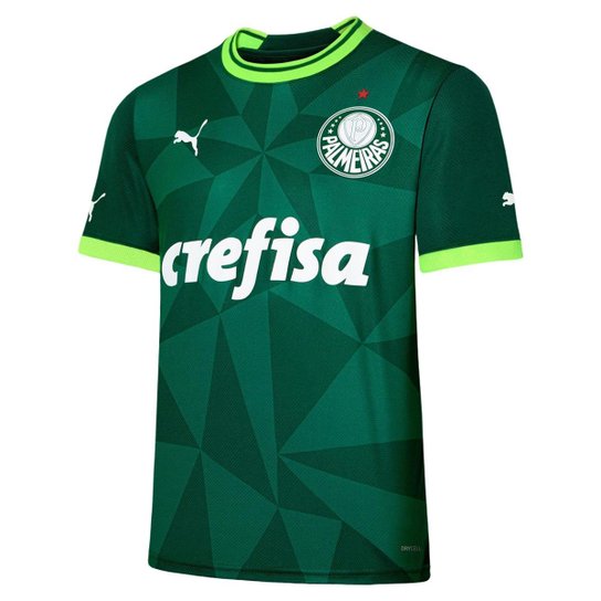 Camisa Puma Palmeiras 1 2023 Uniforme Masculina - Verde Menor preço em Camisa Puma Palmeiras 1 2023 Uniforme Masculina - Verde