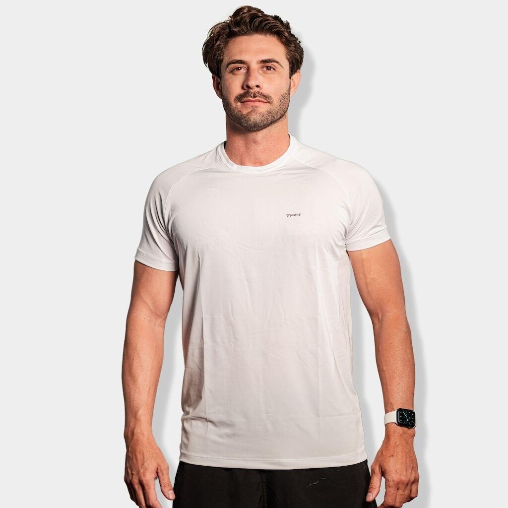 Camisa Raglan Manga Curta Branca com Proteção UV
