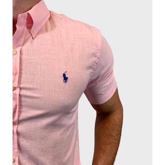 Camisa Ralph Lauren Manga Curta Custom Fit Classic Logo Marinho - Rosa Menor preço em Camisa Ralph Lauren Manga Curta Custom Fit Classic Logo Marinho - Rosa
