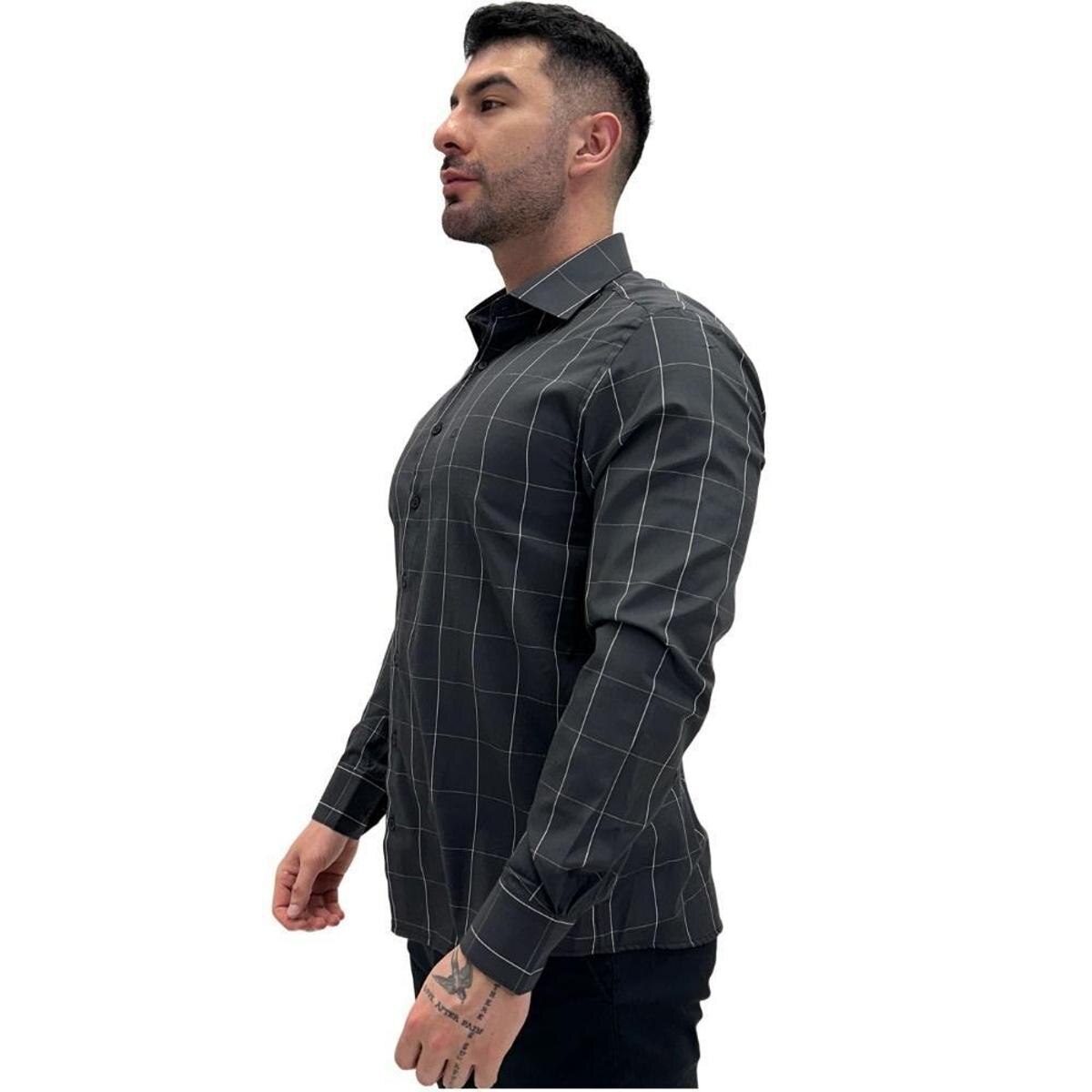 Camisa Raphy Manga Longa Xadrez Masculina - Preto | Netshoes