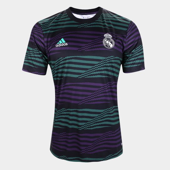 Camisa Real Madrid 23/24 s/n° Pré Jogo Adidas Masculina - Preto+verde Menor preço em Camisa Real Madrid 23/24 s/n° Pré Jogo Adidas Masculina - Preto+verde