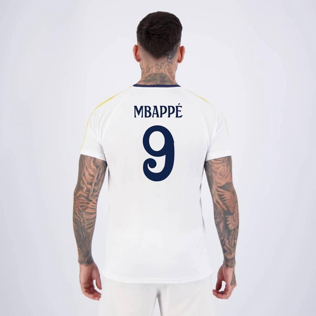 Camisa Real Madrid Mbappe 9 Branca