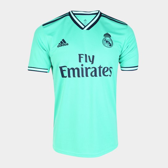 Camisa Real Madrid Third 19/20 s/nº Torcedor Adidas Masculina - Azul e Verde Menor preço em Camisa Real Madrid Third 19/20 s/nº Torcedor Adidas Masculina - Azul e Verde