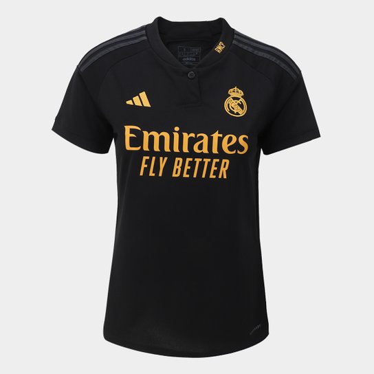 Camisa Real Madrid Third 23/24 s/n° Torcedor Adidas Feminina - Preto Menor preço em Camisa Real Madrid Third 23/24 s/n° Torcedor Adidas Feminina - Preto