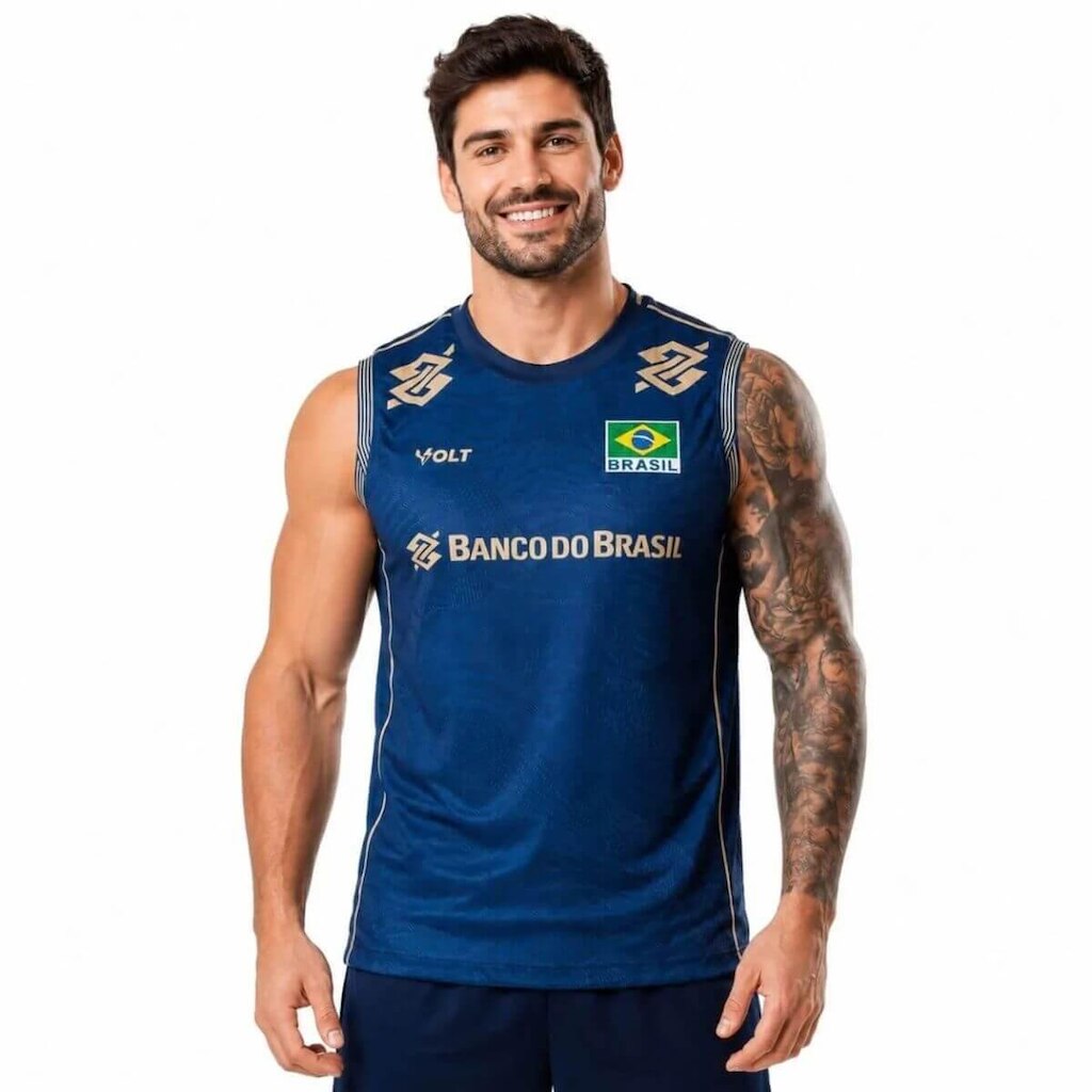 Camisa Regata de Vôlei Brasil Oficial 2026 Azul Masculina