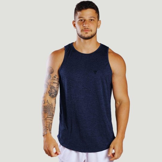 Camisa Regata Masculina Fitness Treino Academia - Azul Menor preço em Camisa Regata Masculina Fitness Treino Academia - Azul