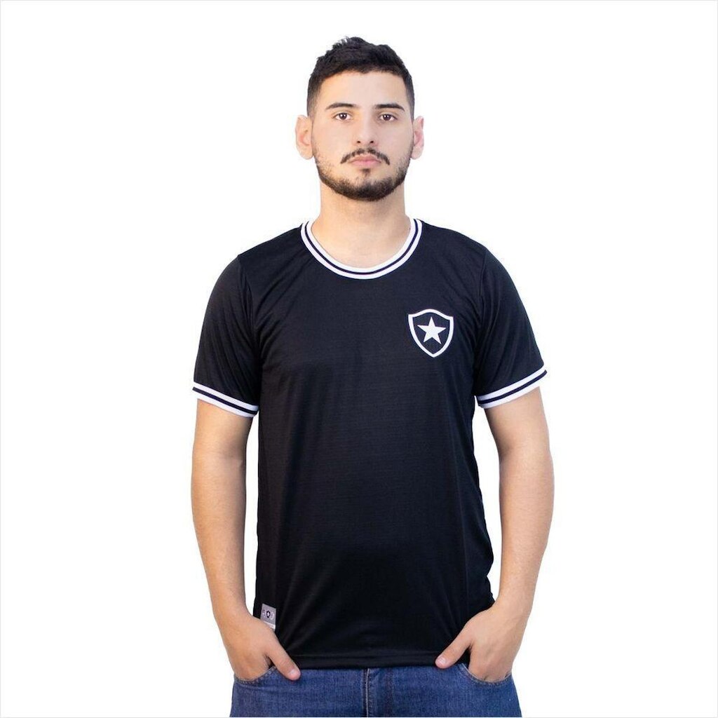 Camisa Retrô Botafogo Jacquard Preta Dry Bordada JC009