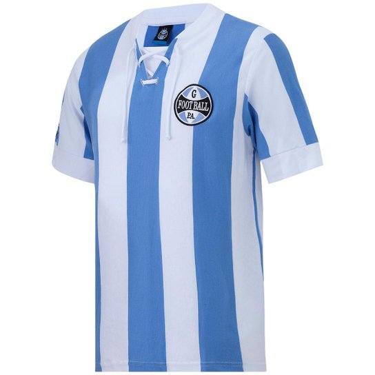 Camisa Retrô Grêmio 1917 Masculina - Azul+Branco Menor preço em Camisa Retrô Grêmio 1917 Masculina - Azul+Branco