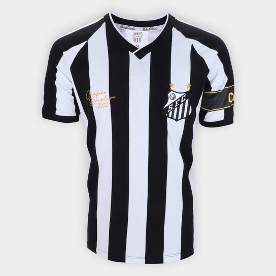 Camisa Santos 2002 Edição Especial Capitães RetrôMania Masculina - Branco+Preto Menor preço em Camisa Santos 2002 Edição Especial Capitães RetrôMania Masculina - Branco+Preto
