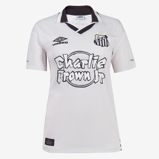 Camisa Santos Charlie Brown Jr. Umbro Dias de Glória Feminina - Branco Menor preço em Camisa Santos Charlie Brown Jr. Umbro Dias de Glória Feminina - Branco