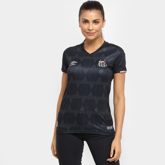 Camisa Santos III 19/20 s/n° - Torcedor Umbro Feminina - Preto e Prata Menor preço em Camisa Santos III 19/20 s/n° - Torcedor Umbro Feminina - Preto e Prata