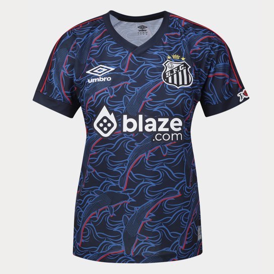 Camisa Santos III 23/24 s/n° Torcedor Umbro Feminina - Marinho+Vermelho Menor preço em Camisa Santos III 23/24 s/n° Torcedor Umbro Feminina - Marinho+Vermelho