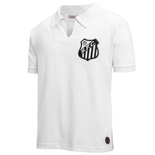 Camisa Santos Retrô 1962 Masculina - Branco Menor preço em Camisa Santos Retrô 1962 Masculina - Branco