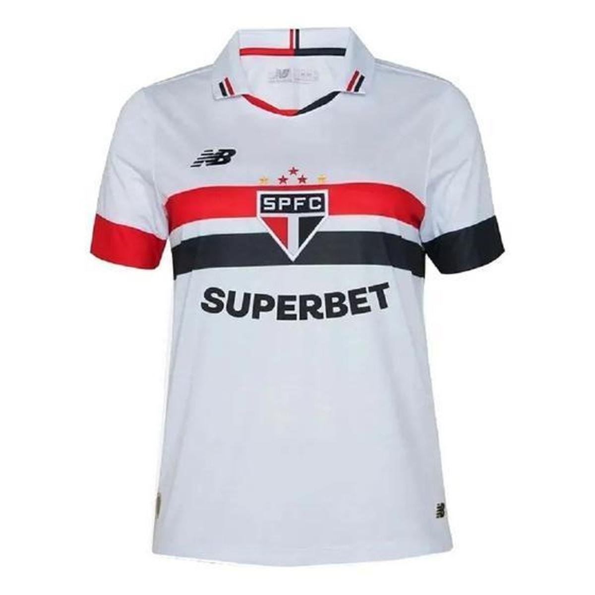 Camisa São Paulo Feminina Jogo 1 2024 Torcedora New Balance Menor preço em Camisa São Paulo Feminina Jogo 1 2024 Torcedora New Balance