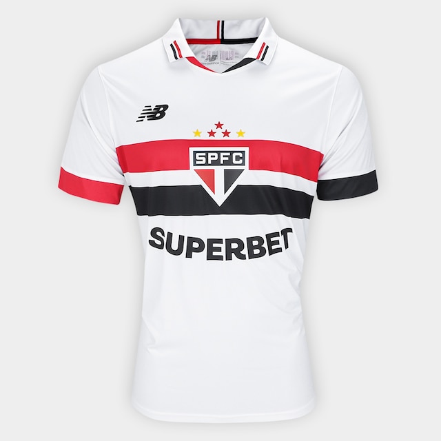 Camisa São Paulo I 24/25 s/n° Jogador New Balance Masculina - Branco+Vermelho