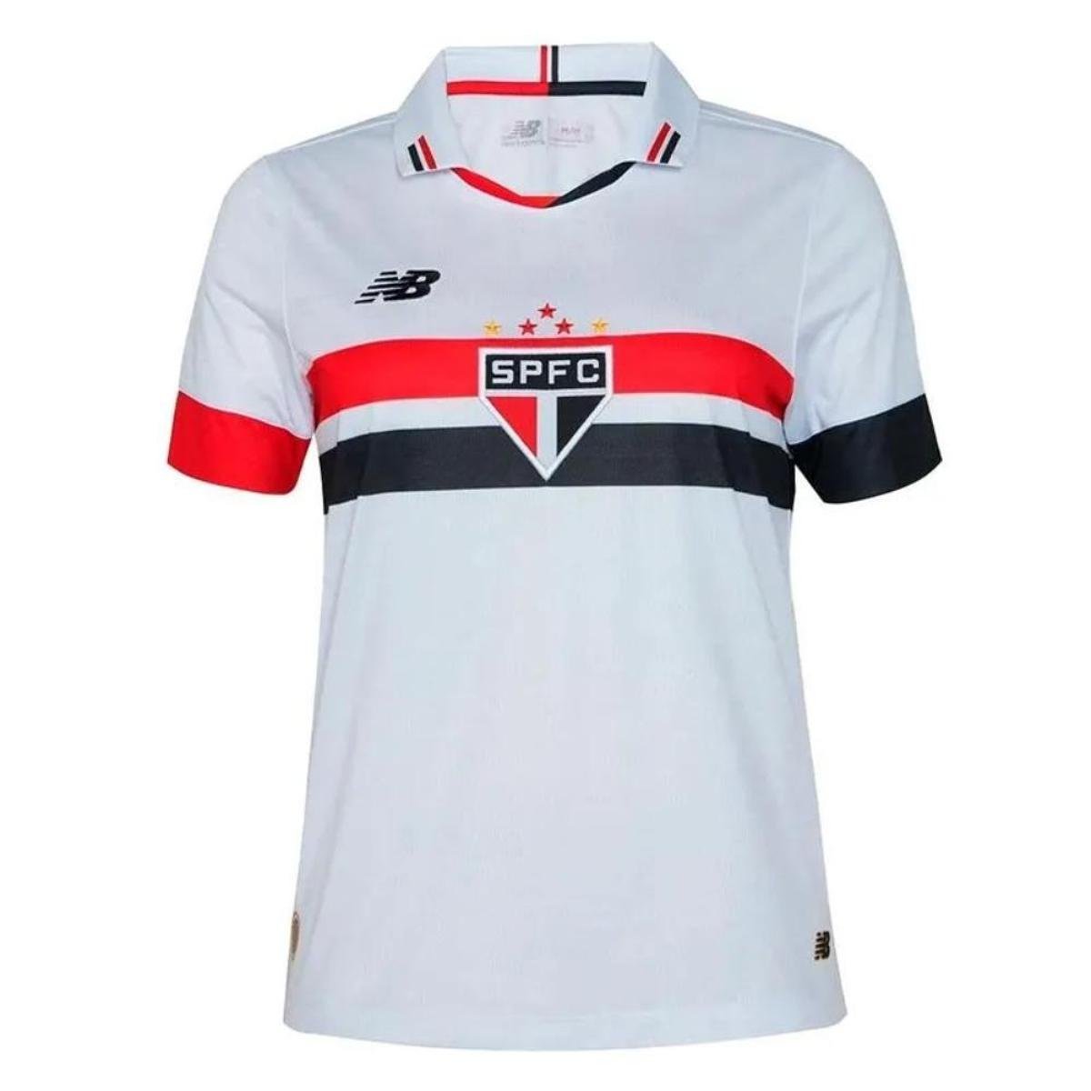 Camisa São Paulo New Balance Feminina Torcedor 24 Branca Menor preço em Camisa São Paulo New Balance Feminina Torcedor 24 Branca