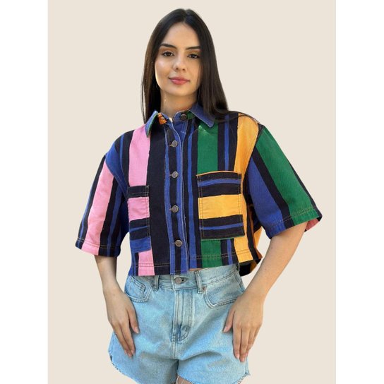 Camisa Sarja Cropped Listra Fantasia Farm Cor:;Tamanho:G