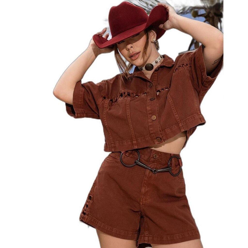 CAMISA SARJA OVER CROPPED FEMININA ENTRELAÇADA