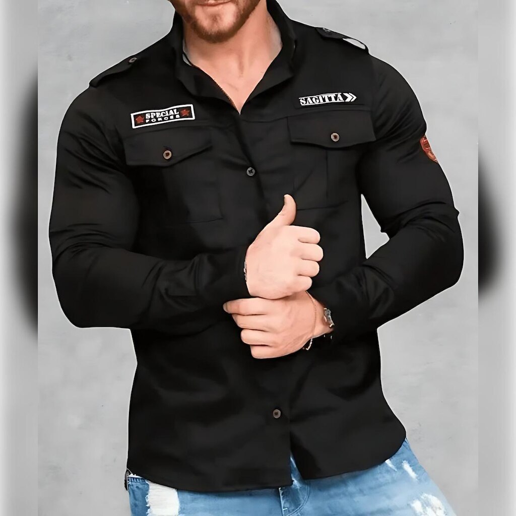 Camisa Sarja Sagitta com Elastano Patches Bordados Conforto