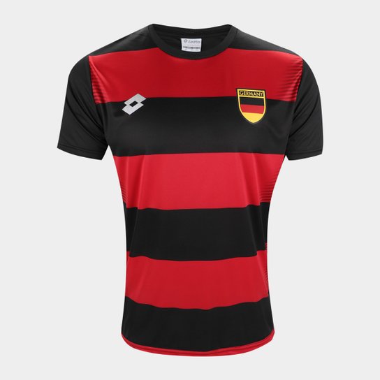Camisa Seleção Alemanha Lotto Masculina - Preto+Vermelho Menor preço em Camisa Seleção Alemanha Lotto Masculina - Preto+Vermelho