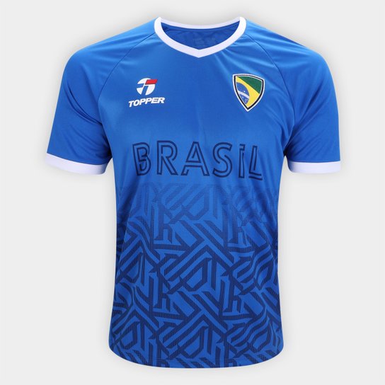 Camisa Seleção Brasil II Topper Masculina - Azul Menor preço em Camisa Seleção Brasil II Topper Masculina - Azul