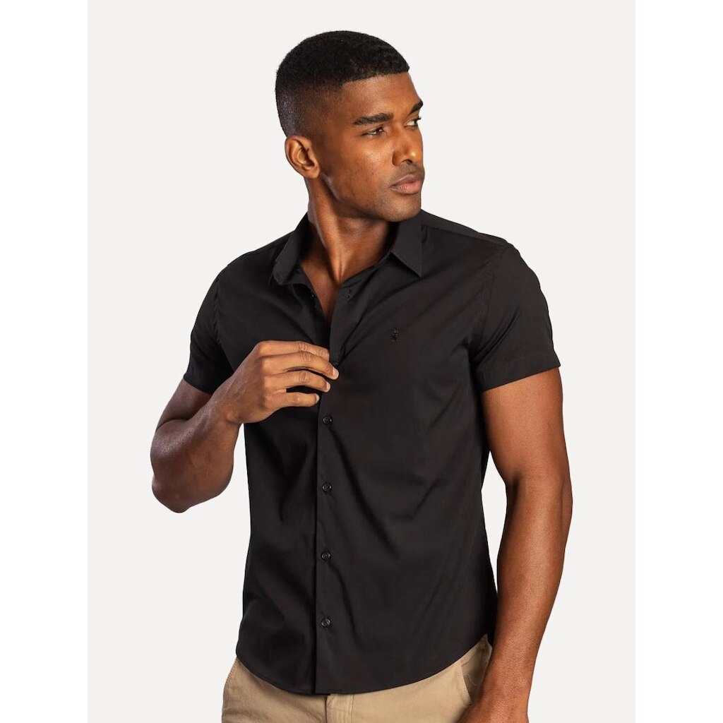 Camisa Sergio K Masculina Manga Curta Elastano Preta