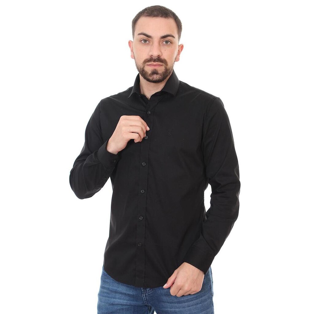 Camisa Sergio K Masculina Slim Fit Elastano Preta