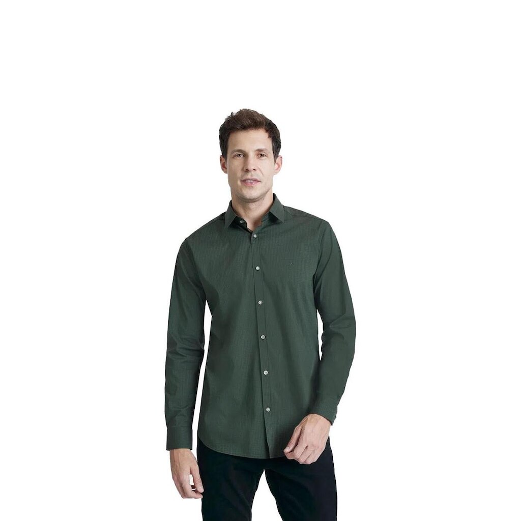 Camisa Slim Aramis Micro Xadrez Verde Tam. P