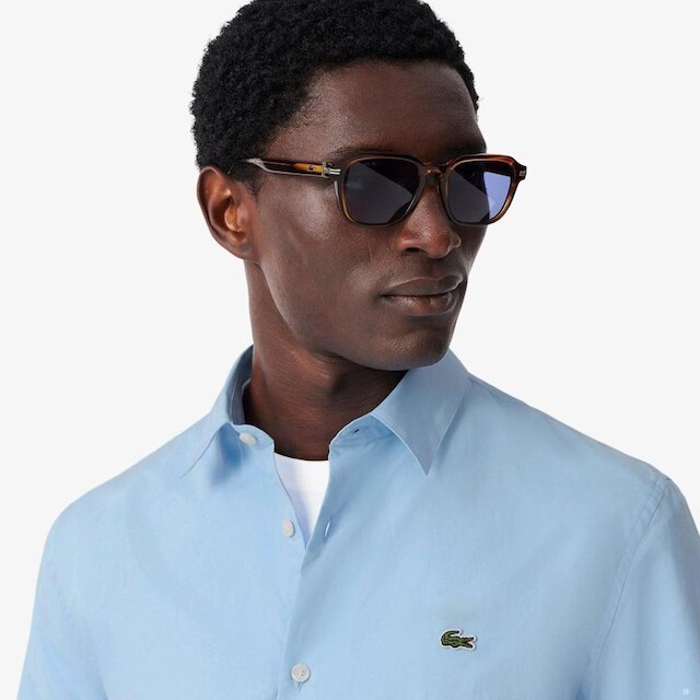 Camisa Slim Fit Em Popeline Stretch Lacoste Masculina