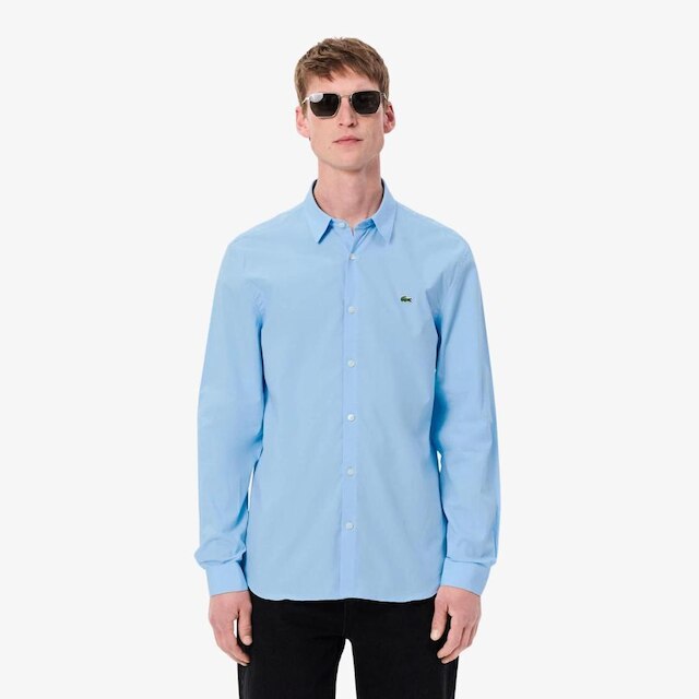 Camisa Slim Fit Em Popeline Stretch Lacoste Masculina