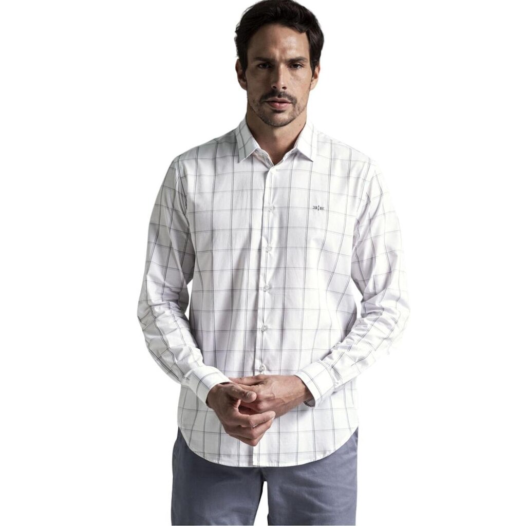 Camisa Slim Hangar 33 Xadrez Branco Tam. G