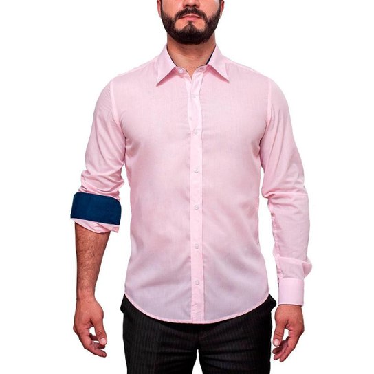 Camisa Social em Algodão e Microfibra Slim Fit - Rosa Menor preço em Camisa Social em Algodão e Microfibra Slim Fit - Rosa