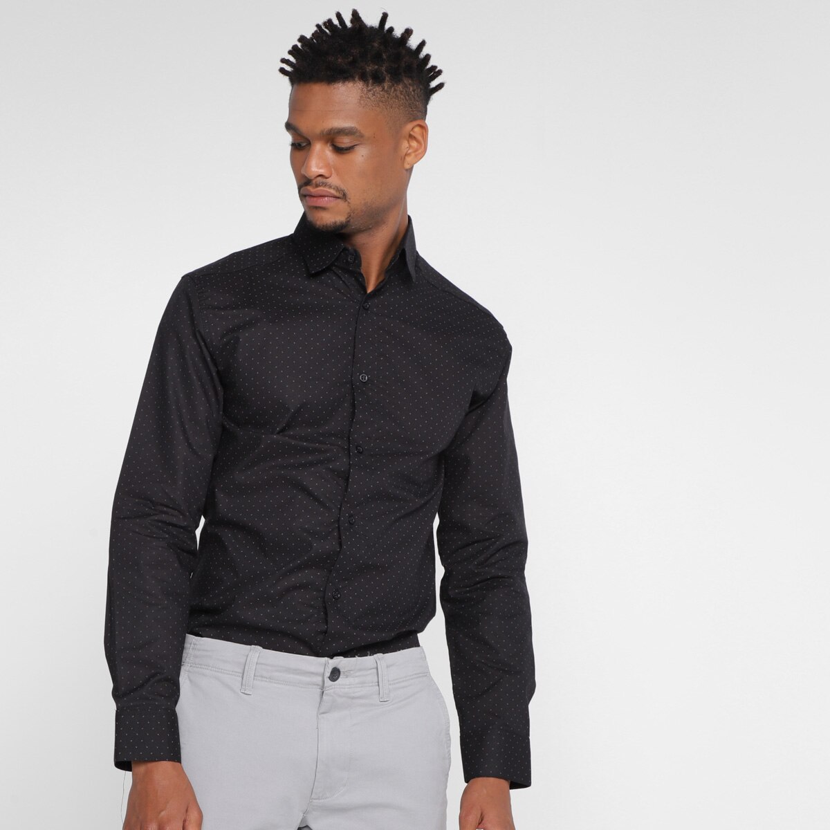 camisa social preta estampada