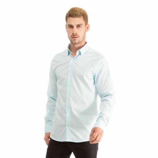 Camisa Social Manga Longa Polo Wear Básica Masculina - Verde claro Menor preço em Camisa Social Manga Longa Polo Wear Básica Masculina - Verde claro