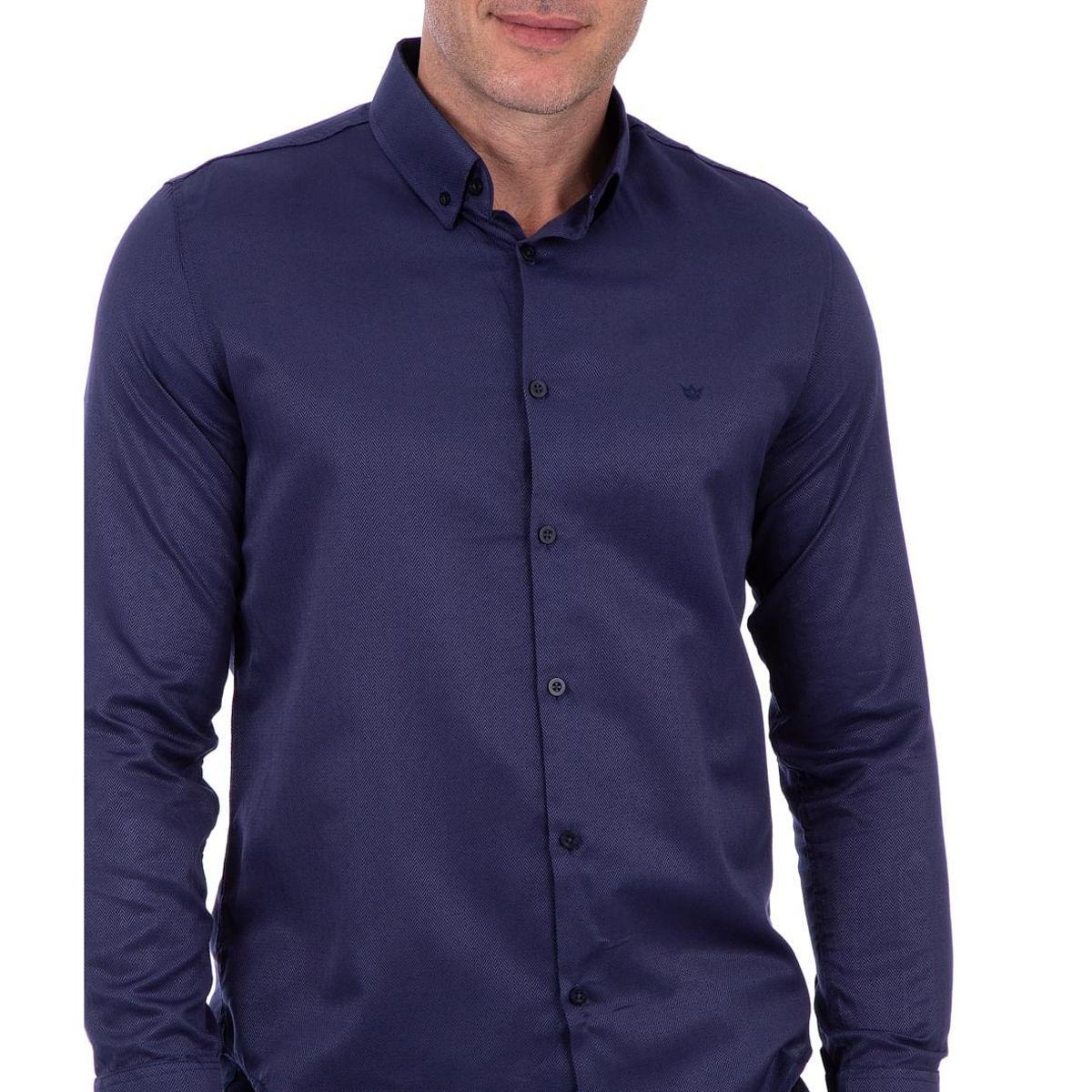 Camisa Social Masculina Azul Marinho Lisa - 2 - Marinho | Netshoes