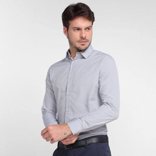 Camisa Social Milano Manga Longa Lisa Masculina - Cinza Menor preço em Camisa Social Milano Manga Longa Lisa Masculina - Cinza