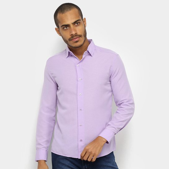 Camisa Social Milano Manga Longa Slim Masculina - Lilás Menor preço em Camisa Social Milano Manga Longa Slim Masculina - Lilás