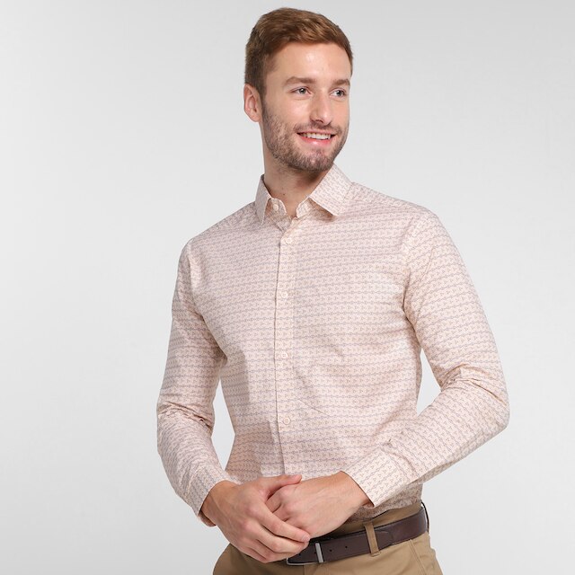 Camisa Social Milano Manga Longa Tricoline Estampada Masculina - Areia é boa?