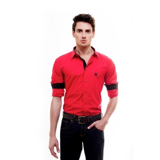 Camisa Social Oficial Flamengo Hat Trick Masculina - Vermelho Menor preço em Camisa Social Oficial Flamengo Hat Trick Masculina - Vermelho