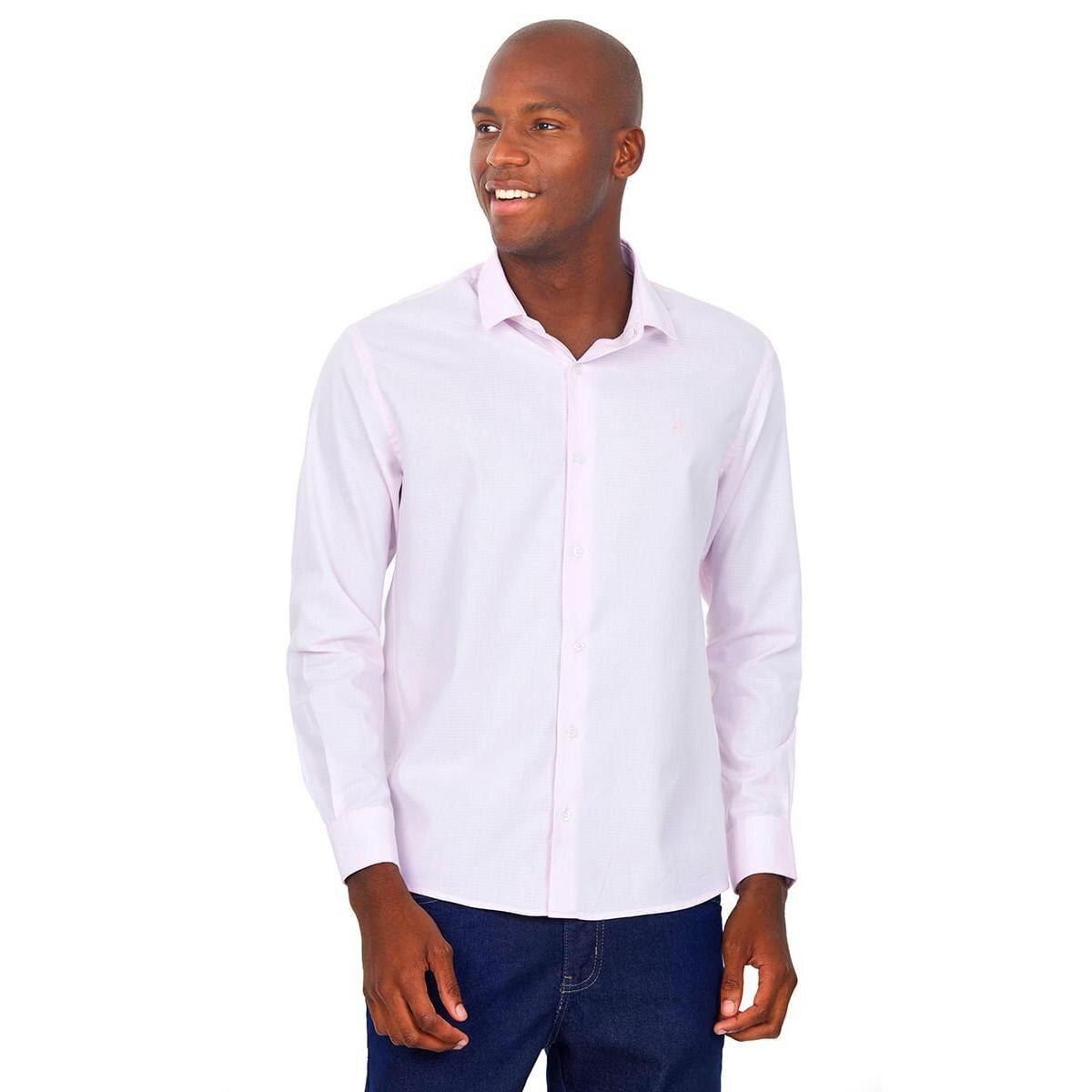 Camisa Social Polo Wear Tricoline Manga Longa Masculina - Rosa | Netshoes